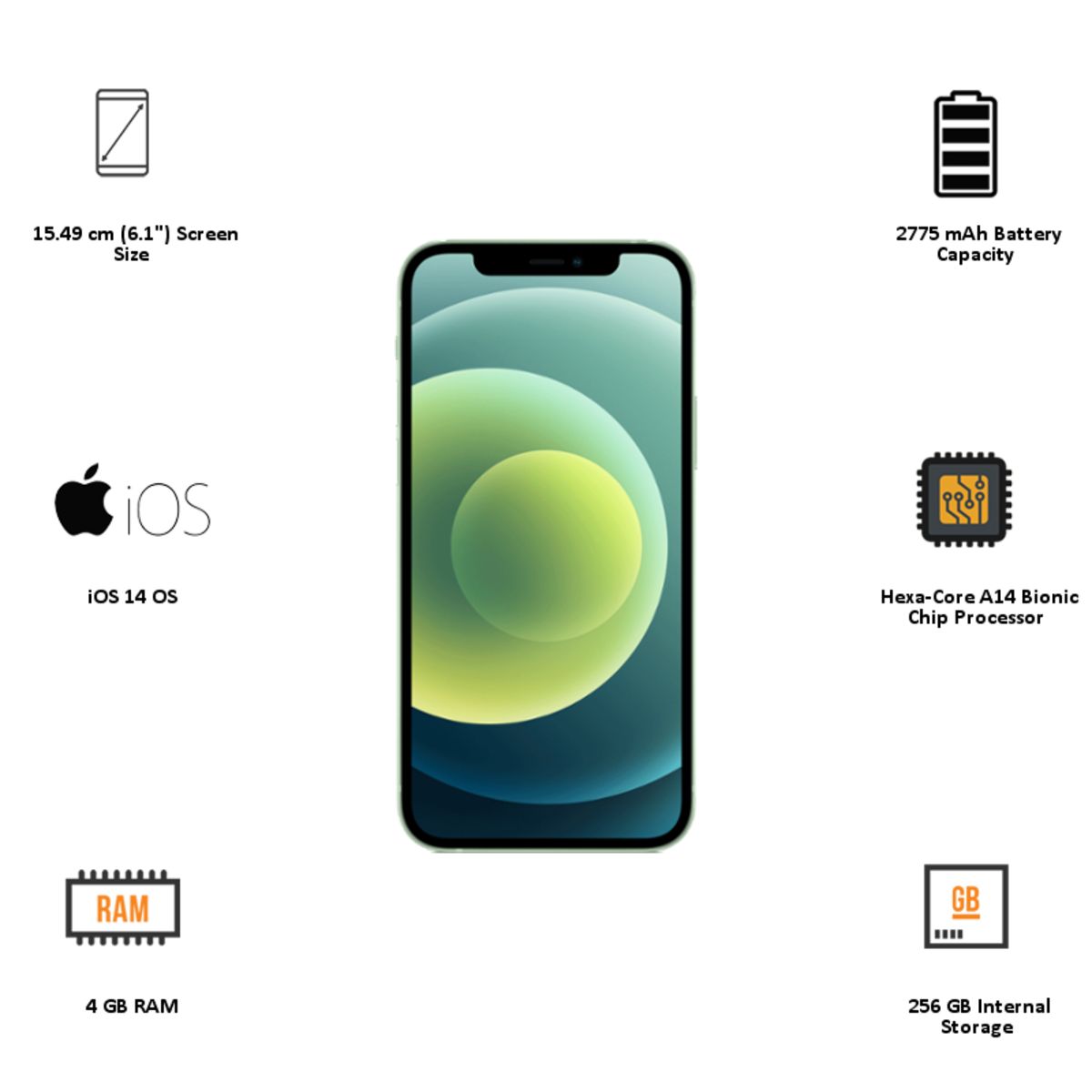 Buy Apple iPhone 12 (256GB ROM, 4GB RAM, MGJL3HN/A, Green) Online